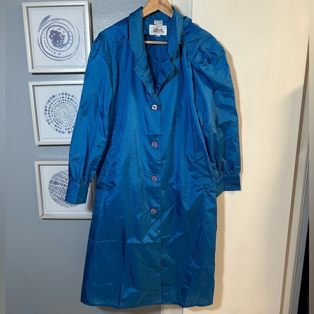 Vintage The Totes Coat Aqua Blue Water Repellent Trench Coat Size 16WP